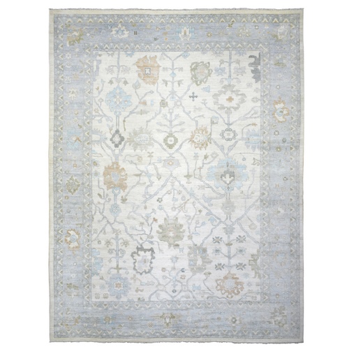 Ivory Natural Dyes Hand Knotted Angora Oushak With Colorful Leaf Design, Afghan Wool Oversize Oriental Rug