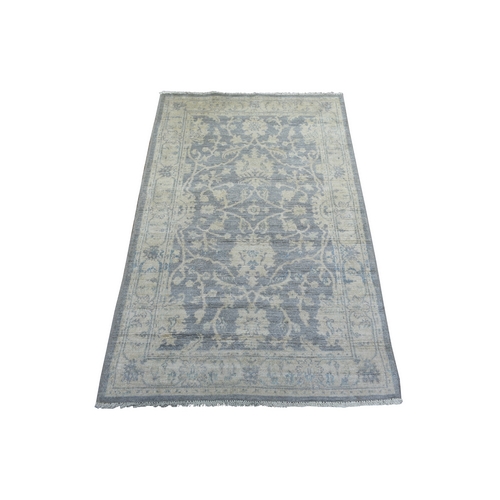 Gray Pure Wool Natural Dyes Hand Knotted, Stone Wash Peshawar Oriental Rug