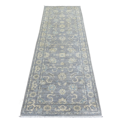 Gray Stone Wash Peshawar, Pure Wool Natural Dyes Hand Knotted, Runner Oriental Rug