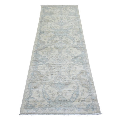 Ivory White Wash Peshawar, Pure Wool Natural Dyes Hand Knotted, Runner Oriental Rug