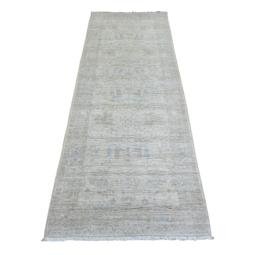 Ivory Natural Dyes White Wash Peshawar, Pure Wool Hand Knotted, Runner Oriental Rug