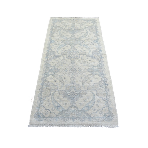 Ivory Stone Wash Peshawar, Pure Wool Natural Dyes Hand Knotted, Runner Oriental Rug
