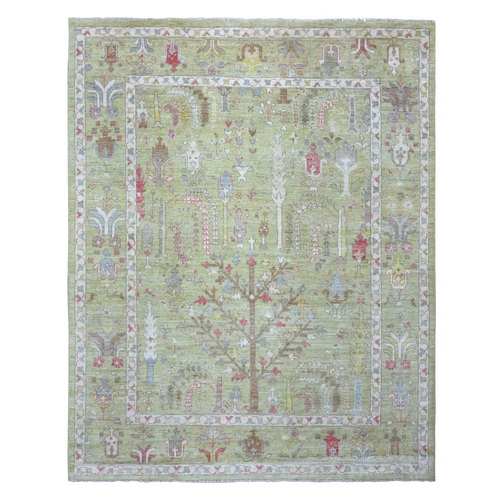 Green Angora Oushak With Colorful Leaf Design Natural Dyes, Afghan Wool Hand Knotted Oriental Rug