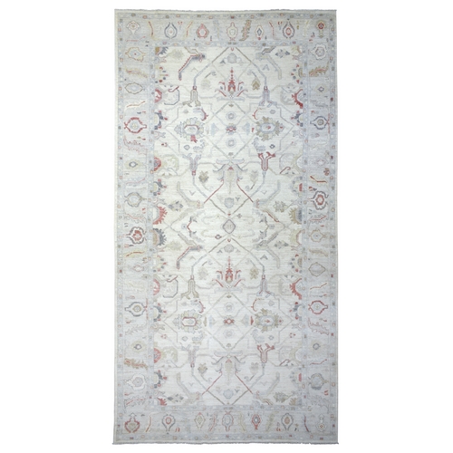 Ivory Angora Ushak Natural Dyes, Flowing And Open Design, Afghan Wool Hand Knotted Overisize Oriental Rug