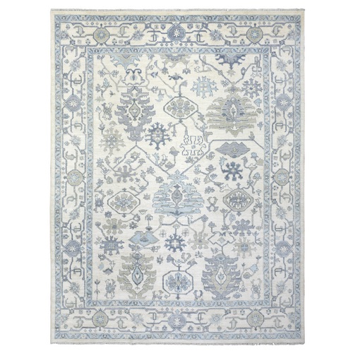 Ivory Angora Oushak With All Over Motifs Natural Dyes, Afghan Wool Hand Knotted Oriental Rug