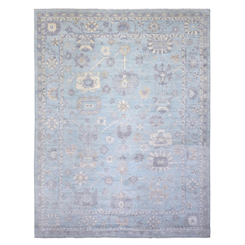 Blue Angora Oushak All Over Motifs Natural Dyes, Afghan Wool Hand Knotted Oriental Rug