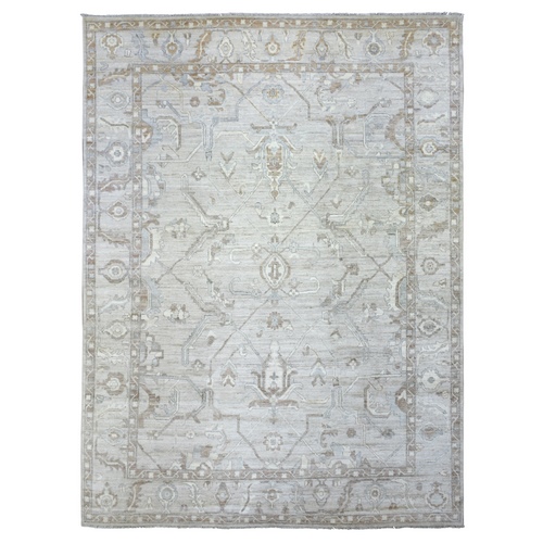 Gray Hand Knotted Angora Ushak Natural Dyes, Flowing And Open Design, Afghan Wool Oriental Rug