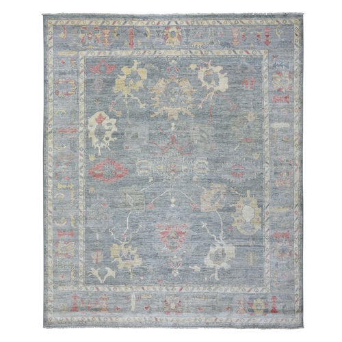 Gray Angora Oushak Soft Colors With Leaf Design Natural Dyes, Afghan Wool Hand Knotted Oriental Rug