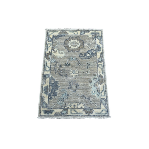 Gray Angora Oushak with Colorful Leaf Design Natural Dyes, Afghan Wool Hand Knotted Oriental Mat Rug