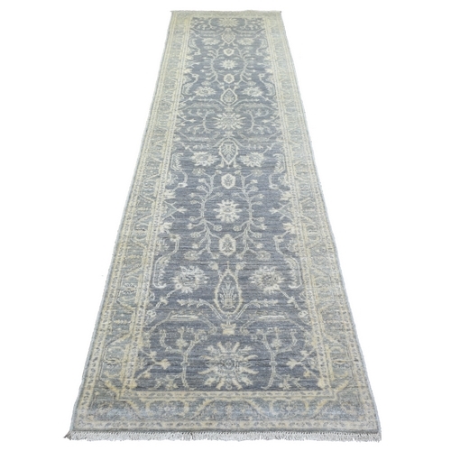 Stone Gray Extra Soft Wool Hand Knotted, Fine Peshawar with All Over Design Densely Woven, Runner Oriental 
