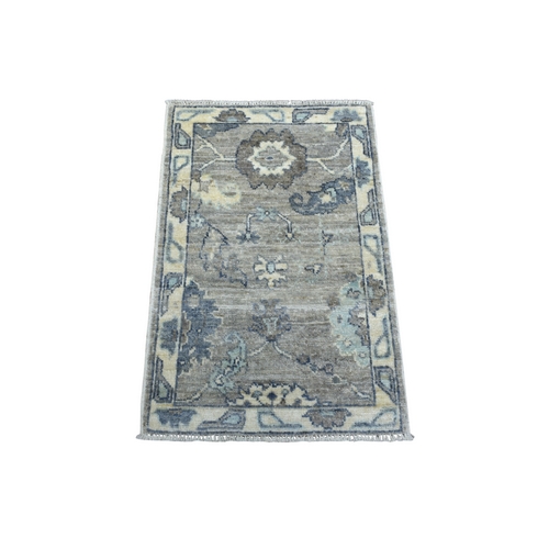 Gray Angora Oushak with Colorful Leaf Design Natural Dyes, Afghan Wool Hand Knotted Mat Oriental Rug