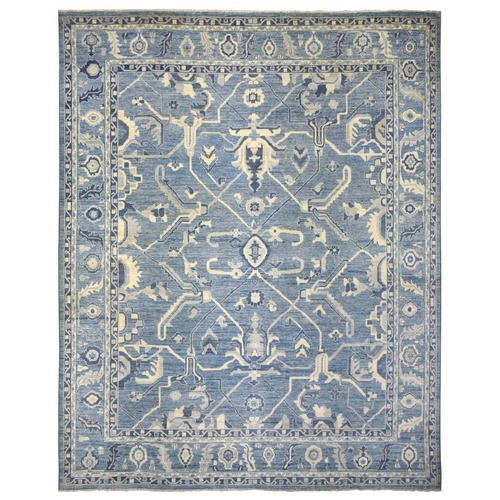 Denim Blue Angora Ushak Natural Dyes, Flowing And Open Design, Afghan Wool Hand Knotted Oriental Rug
