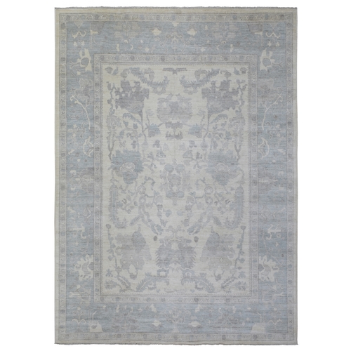 Ivory, Hand Knotted, Soft to the Touch Wool Pile, Afghan Angora Oushak with All Over Design Natural Dyes, Oriental Rug
