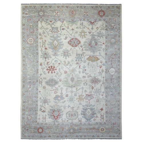 Ivory Hand Knotted Afghan Angora Oushak with Branch and Flower Design Natural Dyes, Soft Wool Oriental Rug
