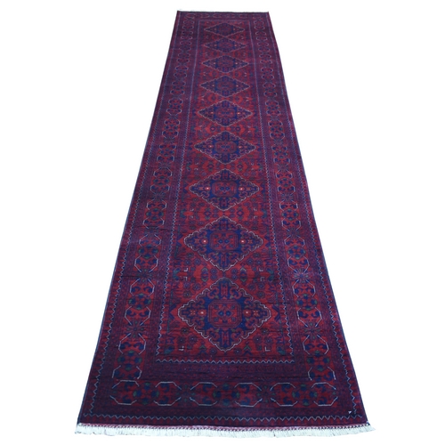 Deep and Saturated Red Natural Dyes Afghan Khamyab, Pure Wool With Geometric Design Hand Knotted Oriental Rug