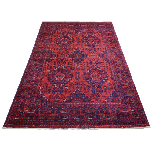 Deep and Saturated Red Afghan Khamyab, Velvety Wool With Tribal Design Hand Knotted Oriental Rug