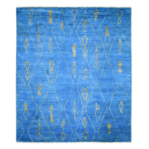 Denim Blue Hand Knotted Boujaad Soft and Shiny Wool, Moroccan Berber with Criss Cross Pattern, Natural Dyes, Oriental Rug