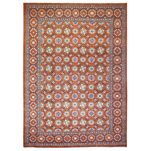Burnt Orange, Afghan Ersari with Rosette Design, Natural Dyes Dense Weave, Soft Wool Hand Knotted, Oriental Rug