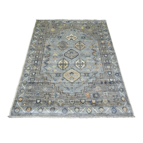 Silver Blue, Anatolian Village Inspired with Geometric Design Natural Dyes, Soft Wool Hand Knotted, Oriental 