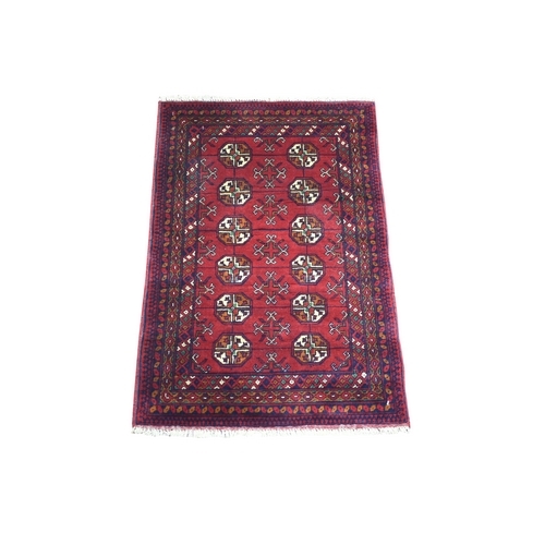 Deep and Saturated Red Natural Dyes Afghan Khamyab, Pure Wool With Bokara Design Hand Knotted Mat Oriental Rug