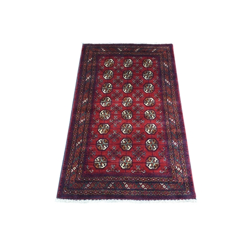 Deep and Saturated Red, Afghan Khamyab with Bokara, Soft Wool Hand Knotted, Oriental 