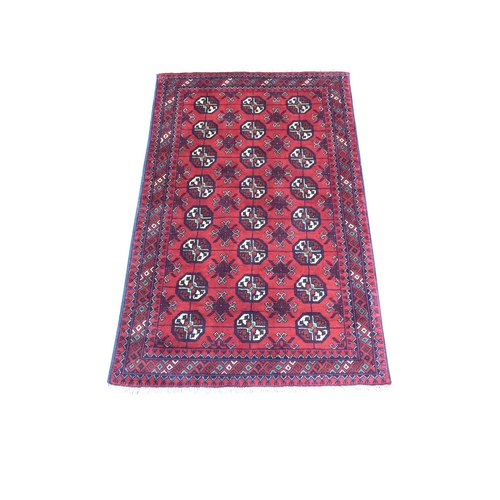 Deep and Saturated Red, Hand Knotted Afghan Khamyab Bokara, Soft Organic Wool, Oriental 