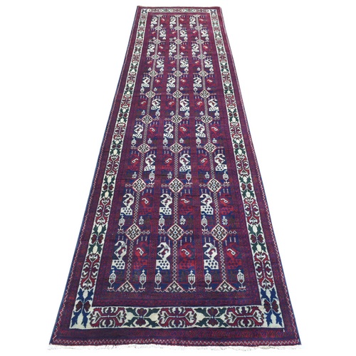 Deep and Saturated Red, Afghan Khamyab with Geometric Design, Soft and Velvety Wool Hand Knotted, Wide Runner Oriental Rug