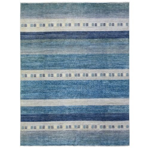 Light Blue, Afghan Kashkuli Gabbeh Stripe Design, Natural Dyes Fine Weave, Pure Wool Hand Knotted, Oriental Rug