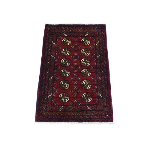 Deep and Saturated Red, Afghan Khamyab Bokara, Pure Wool Hand Knotted, Mat Oriental Rug