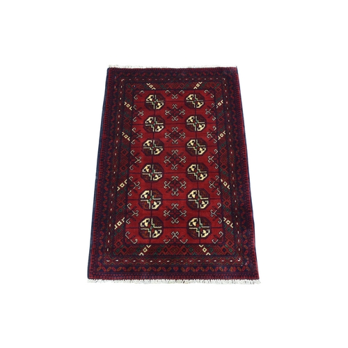 Deep and Saturated Red, Hand Knotted Afghan Khamyab Bokara, Extra Soft Wool, Mat Oriental 