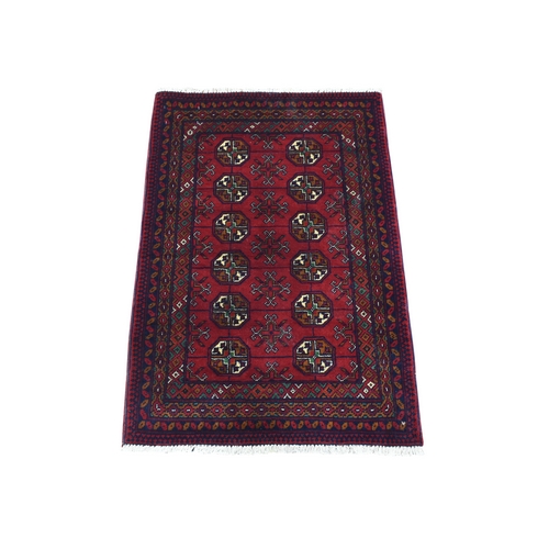 Deep and Saturated Red, Soft Organic Wool Hand Knotted, Afghan Khamyab Bokara, Mat Oriental 