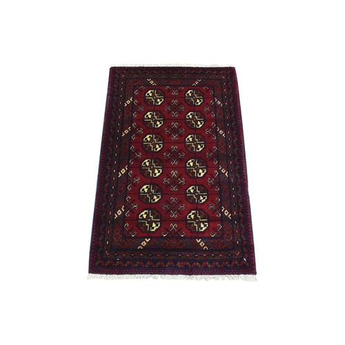 Deep and Saturated Red, Hand Knotted Afghan Khamyab Bokara, Velvety Wool, Mat Oriental 