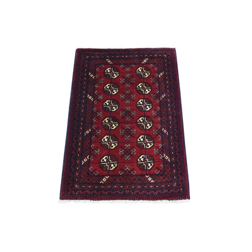 Deep and Saturated Red, Hand Knotted Afghan Khamyab Bokara, Pure Wool, Mat Oriental Rug