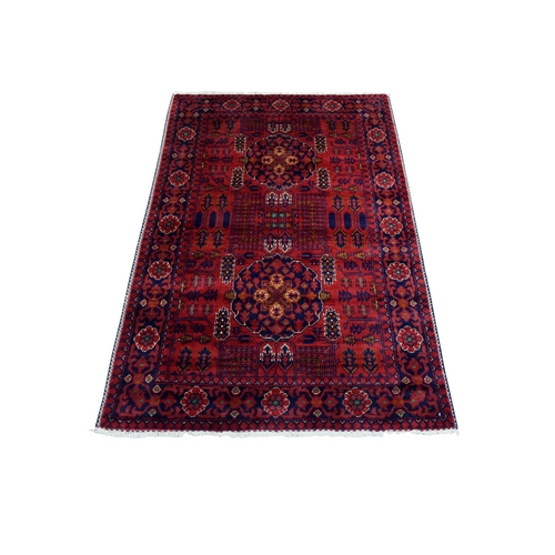 Deep and Saturated Red Afghan Khamyab with Double Medallion Design, Extra Soft Wool Hand Knotted, Oriental 