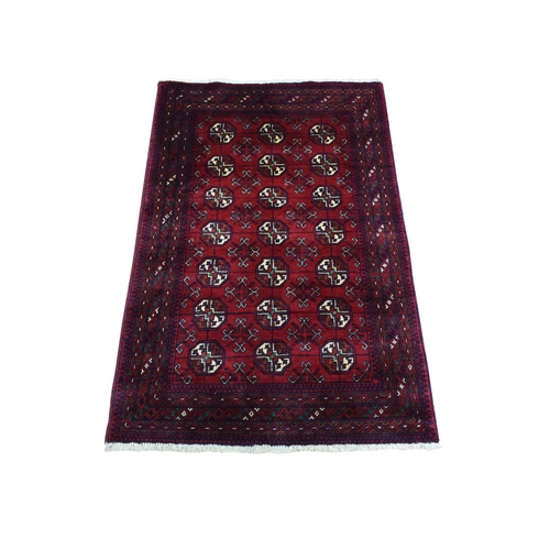 Deep and Saturated Red, Afghan Khamyab Bokara, Velvety Wool with Tribal Design Hand Knotted Mat Oriental 