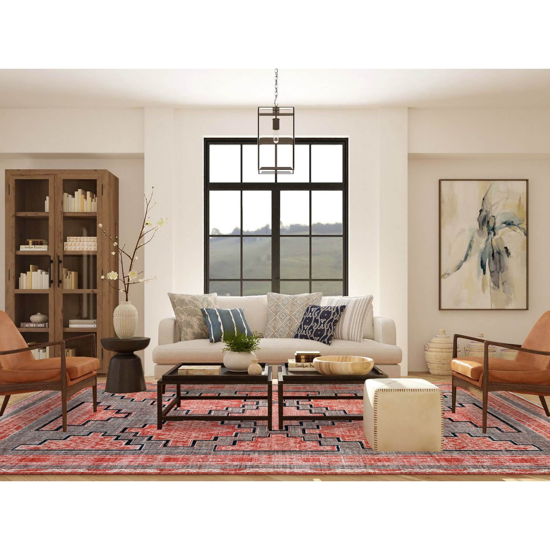 Oushak-And-Peshawar-Hand-Knotted-Rug-362875