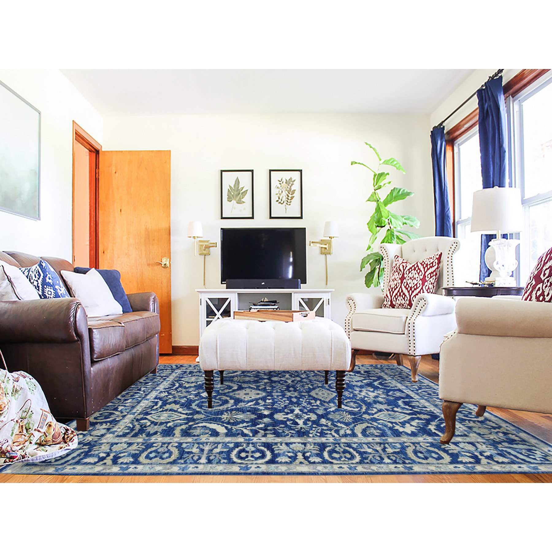 Oushak-And-Peshawar-Hand-Knotted-Rug-363445