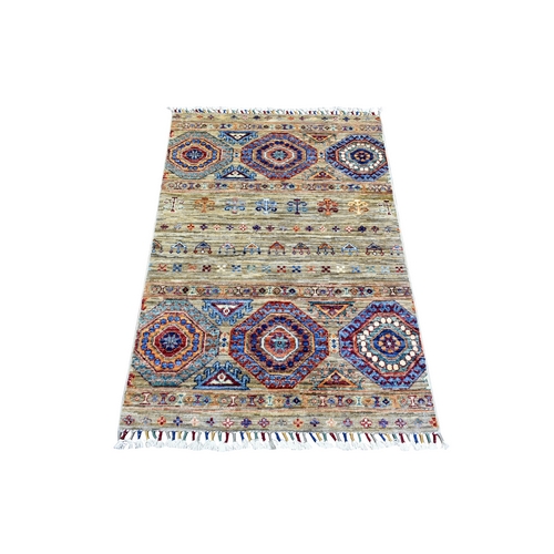 Taupe, Afghan Super Kazak with Khorjin Design, Natural Dyes Densely Woven, Velvety Wool Hand Knotted, Oriental Rug