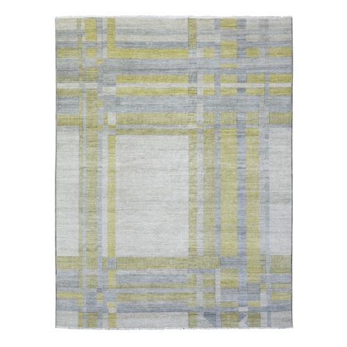 Light Gray, Modern Design Art Deco, Natural Dyes Densely Woven, Soft Organic Wool Hand Knotted, Oriental 
