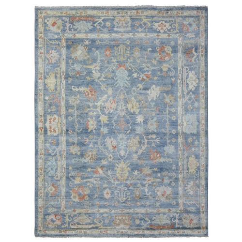 Steel Blue, Afghan Angora Oushak with All Over Design, Hand Knotted, Pure Wool, Natural Dyes, Oriental Rug