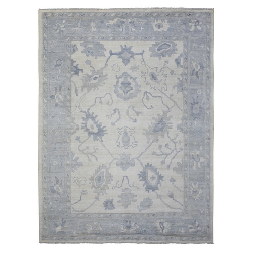 Ivory Afghan Angora Oushak with Flowing and Open Design Extra Soft Wool Hand Knotted, Natural Dyes Oriental Rug