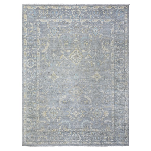 Stone Gray, Soft and Shiny Wool Hand Knotted, Fine Peshawar with All Over Design, Natural Dyes Dense Weave, Oriental Rug