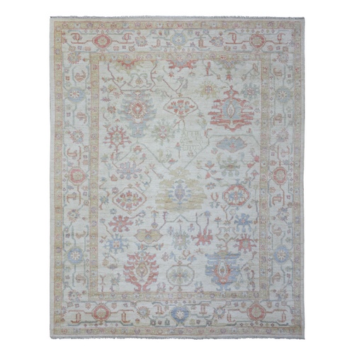 Ivory Afghan Angora Oushak with Branch and Flower Design Natural Dyes, Soft Wool Hand Knotted, Oriental 