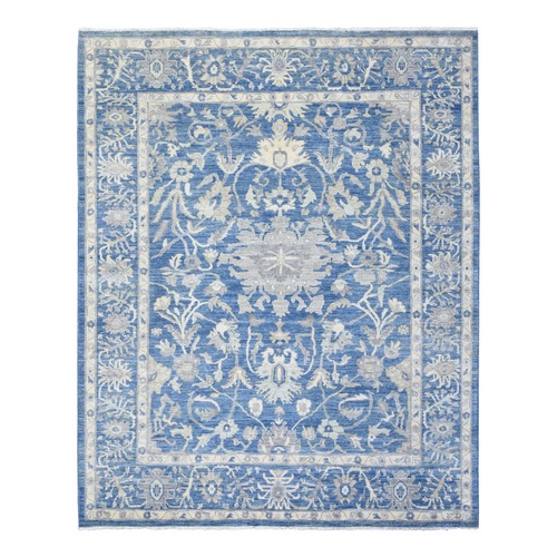 Denim Blue, Fine Peshawar with All Over Design, Natural Dyes Densely Woven, Velvety Wool Hand Knotted, Oriental Rug