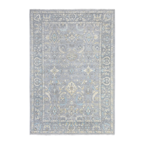 Light Gray, Soft and Velvety Wool Hand Knotted, Fine Peshawar with All Over Design, Natural Dyes Dense Weave, Oriental Rug