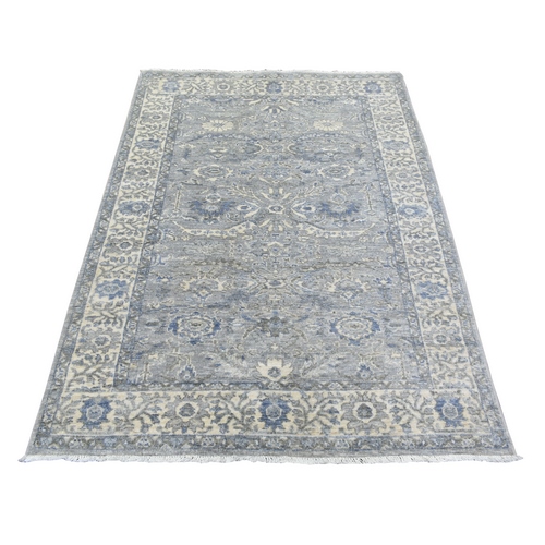 Light Gray, Fine Peshawar with Heriz Design, Natural Dyes Densely Woven, Soft Wool Hand Knotted, Oriental Rug