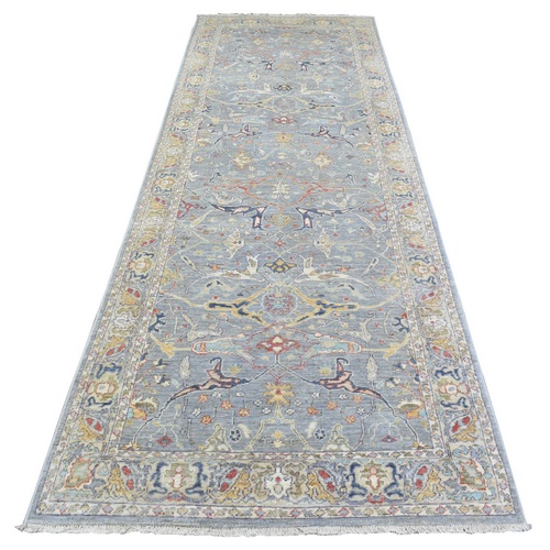 Light Gray, Hand Knotted Fine Peshawar with Ziegler Mahal Design, Natural Dyes, Densely Woven Soft Wool, Wide Runner Oriental 