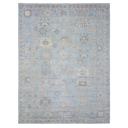 Light Blue Extra Soft Wool Hand Knotted, Afghan Angora Oushak with All Over Design Natural Dyes, Oriental Rug