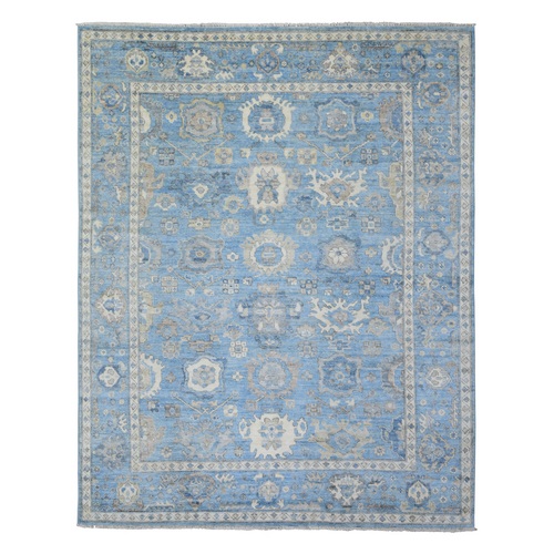 Baby Blue, Afghan Angora Oushak with All Over Floral Motifs Natural Dyes, Pure Wool Hand Knotted, Oriental 