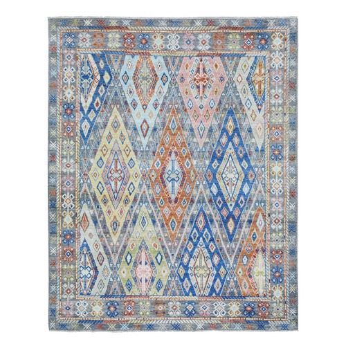 Colorful Hand Knotted Anatolian Village Inspired with Diamond Shape Elements Design, Natural Dyes Soft Wool Oriental Rug